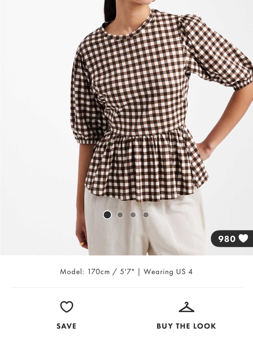 Gingham Peplum Tee in Brown and Cream